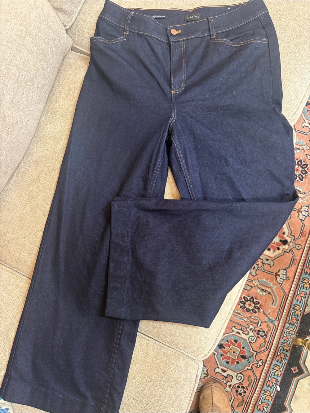 Talbots Navy Wide-Leg Jeans with Contrast Stitching NWOT